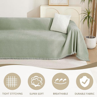 MYSKY HOME Couch Cover L Shape, Sectional Couch Covers, Couch Cover Blanket Furniture Protector for Pets, Sofa Covers Tassel Chenielle Sofa Slipcover Soft Throw Couch for Dogs,91"X150", Sage Green