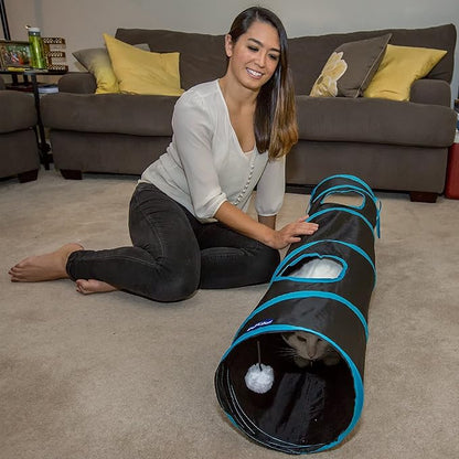 PetLike Cat Tunnel for Indoor Cats Collapsible Pop-up Pet Tube Peek Hole Hideaway Play Toys for Cats with Ball