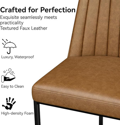 Counter Height Bar Stools Set of 2, Upholstered Leather Barrel Barstools with Back and Metal Legs for Kitchen Island, 27.4" Seat Height, Fabric in Faux Leather, Rustic Brown