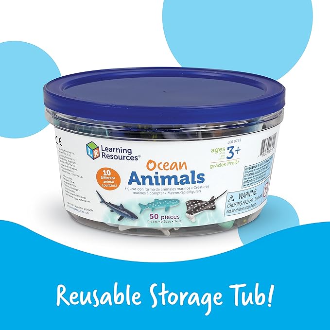 Learning Resources Ocean Animals - 50 Pieces, Ages 3+ Toddler Learning Toys, Perfect for Math Counters and Imaginative Play