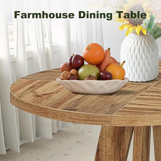 NicBex 47 Inch Round Dining Table, Wooden Dinner Table for 4, Small Farmhouse Kitchen Tables with Cross Base for Dining Room, Kitchen, Living Room, Light Brown