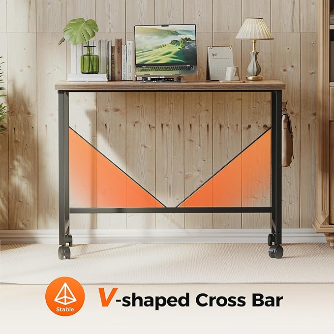 Rolling Computer Desk with Wheels, Gaming Desk for Small Spaces, Modern Simple Style Table for Home Office, Study Writing Table (Caster, Rustic Brown, 32 inch)