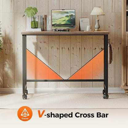 Rolling Computer Desk with Wheels, Gaming Desk for Small Spaces, Modern Simple Style Table for Home Office, Study Writing Table (Caster, Rustic Brown, 32 inch)