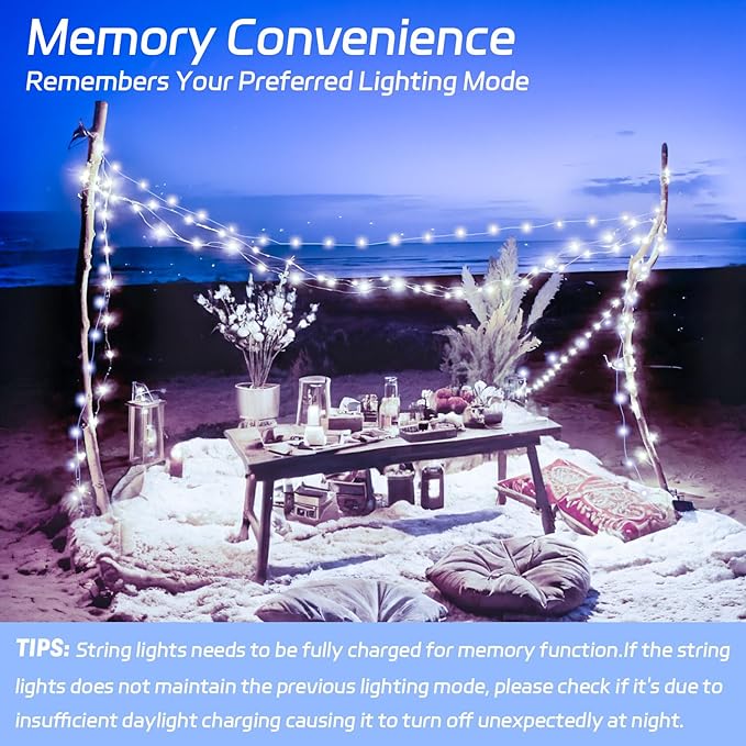 Solar Fairy Lights Outdoor Waterproof,16.4ft 50LED Solar String Lights for Outside 8 Modes 2 Packs for Patio Backyard Garden Wedding Deorations Cool White