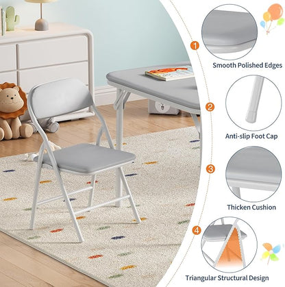 IDEALHOUSE 3 Piece Folding Kids Table and Chairs Set, Children Activity Table and Chairs Set for Dining Room,Daycare,Classrooms
