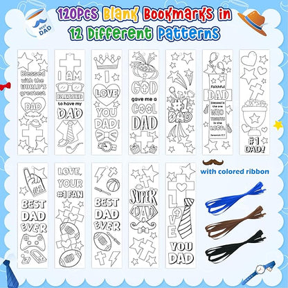 Father's Day Color Your Own Bookmarks for Kids -120Pcs Happy Father's Day DIY Coloring Bulk Blank Bookmark Classroom Art Craft Supplies for Students Sunday School Holiday Party Reward Goodie Fillers