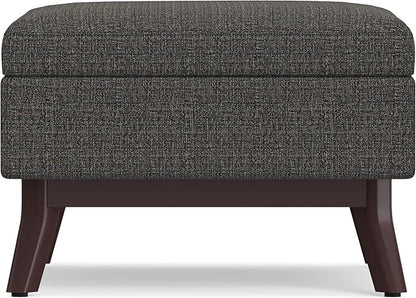 SIMPLIHOME Owen Coffee Table Storage Ottoman - 34 inch Wide Upholstered Tweed Look Fabric Rectangular Lift-Top Ottoman in Ebony, Mid-Century Modern Bench for Living Room with Tapered Legs