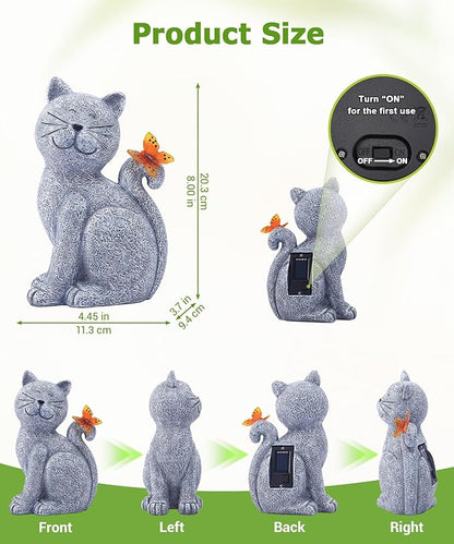 Nacome Cat Outdoor Statues for Garden: Outside Decor with Butterfly Clearance for Yard Art Lawn Ornaments Porch Patio Balcony Home House for Grandma Mom Women