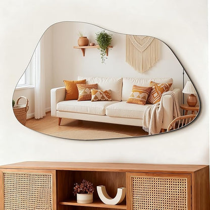FICTOR Irregular Asymmetrical Wall Mirror, 36" x 24" Modern Decorative Mirror for Entryway, Bathroom, Bedroom, Living Room, Dining Room
