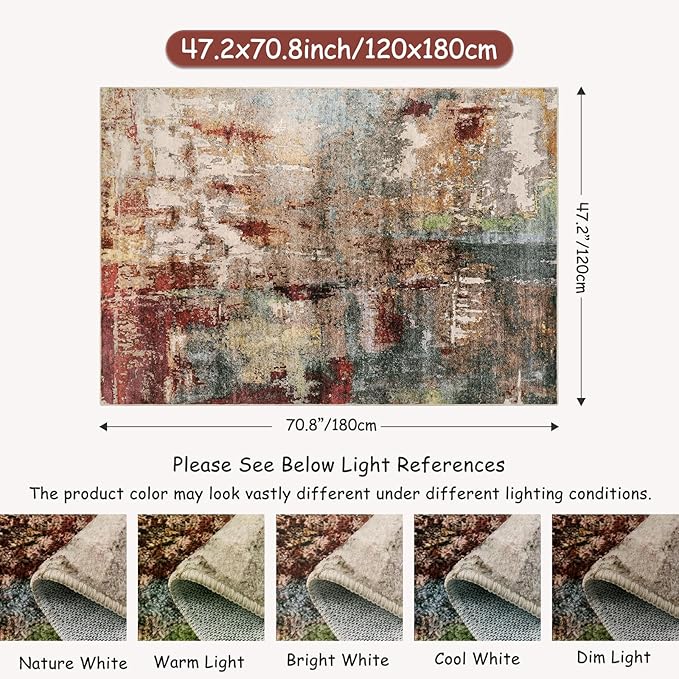 Lahome Modern Abstract Area Rug - 4x6 Washable Rugs for Living Room Bedroom Dining Room, Contemporary Indoor Floor Carpet for Kitchen Laundry Room Entryway Home Office