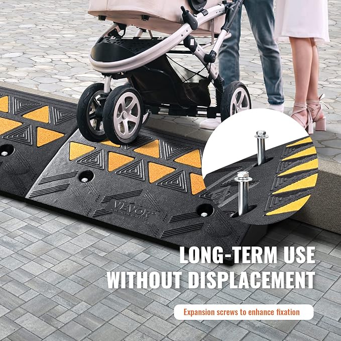 VEVOR Rubber Curb Ramp 2 Pack, 4.3" Rise Height Heavy-Duty 33069 lbs/15 T Capacity Threshold Ramps, Driveway Ramps with Stable Grid Structure for Cars, Wheelchairs, Bikes, Motorcycles