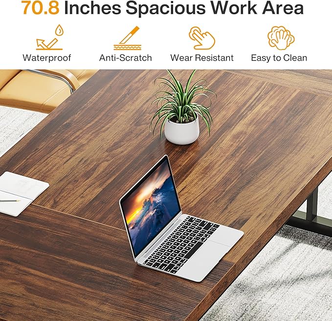 Tribesigns 70.8-Inch Executive Desk, Large Computer Office Desk Workstation, Modern Simple Style Laptop Desk Study Writing Table Business Furniture for Home Office (Brown/Black, 70.8 Inch)