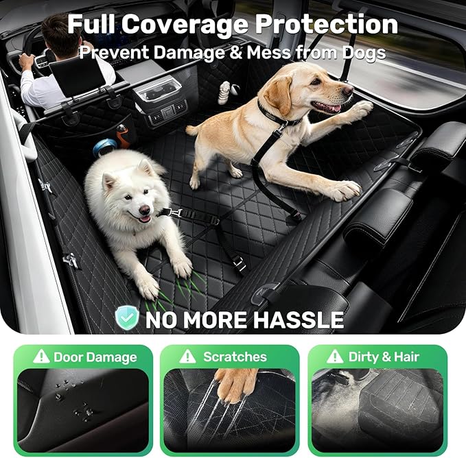 Zanch Heavy-Duty Dog Truck Seat Cover, Flat Solid Back Seat Extender for Multi Large Dogs, Hard-Base Supports 450 lb, Waterproof Hammock Protector, XL for Full-Size Crew Cab Trucks & SUVs, Black