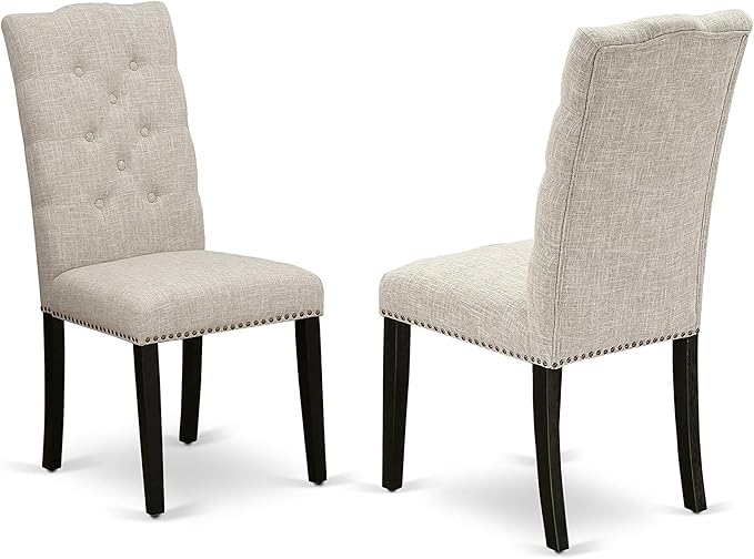 East West Furniture X697EL635-7 7 Piece Dining Room Furniture Set Consist of a Rectangle Dining Table with X-Legs and 6 Doeskin Linen Fabric Upholstered Chairs, 40x72 Inch, Multi-Color