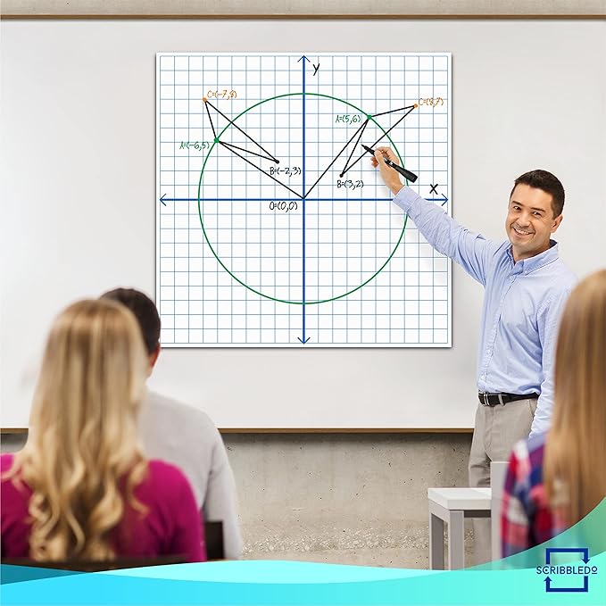 Scribbledo Jumbo Magnetic Coordinate Plane 27" x 27" White Board Dry Erase Graph Grid Board XY Coordinate Plane Grid Whiteboard Math Teacher Supplies
