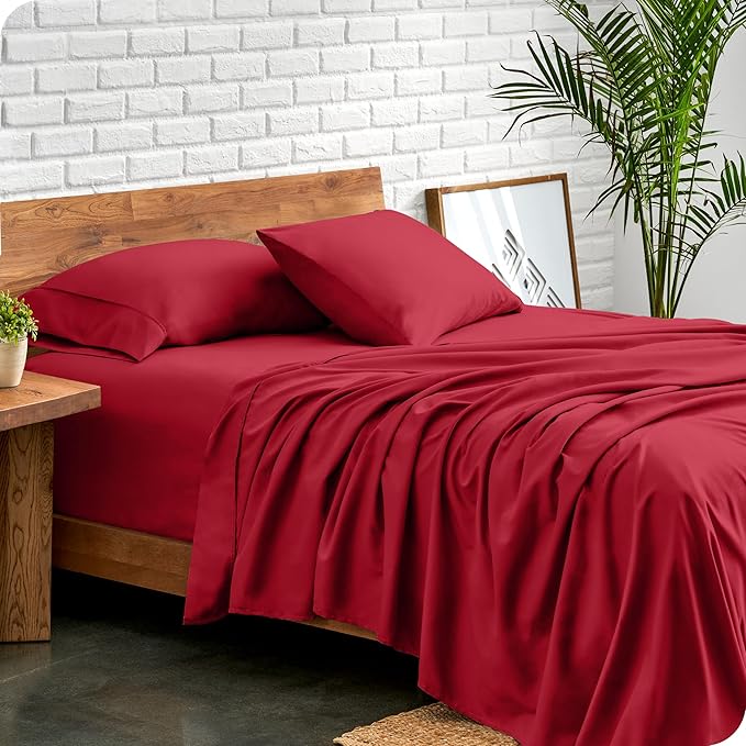 Bare Home Twin XL Sheet Set - College Dorm Size - Luxury 1800 Ultra-Soft Microfiber Twin Extra Long Bed Sheets - Deep Pockets - Easy Fit - Extra Soft - 3 Piece Set - Bed Sheets (Twin XL, Red)