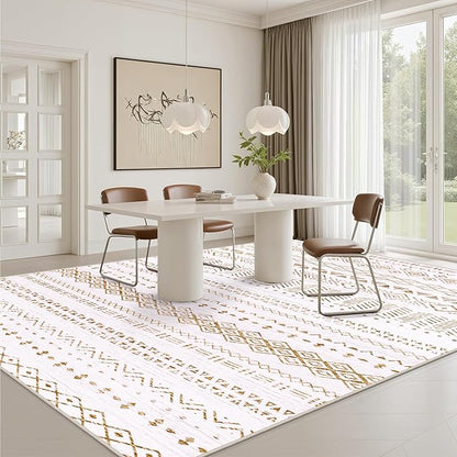 5x7 Area Rugs Living Room Rug: Washable Rug Neutral Lagre Soft Thin Carpet Indoor Floor Non Slip Boho Geometric Moroccan Carpets for Bedroom Dining Room Farmhouse Nursery Office - Brown