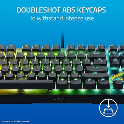 Razer BlackWidow V4 X Mechanical Gaming Keyboard: Yellow Switches Linear & Silent - 6 Macro Keys - Chroma RGB - Doubleshot ABS Keycaps - Roller & Media Keys Snap Tap - Fortnite Edition