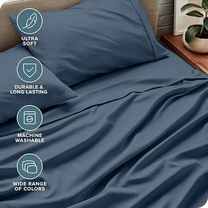 Bare Home King Sheet Set - Luxury 1800 Ultra-Soft Microfiber King Bed Sheets - Double Brushed - Deep Pockets - Easy Fit - 4 Piece Set - Bedding Sheets & Pillowcases (King, Bering Sea)