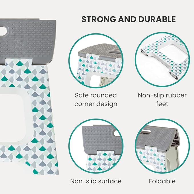 Vigar Compact Step Stool Foldable, 10-1/2-inch Step Stools for Adults up to 330 Pound, Lightweight Stool, Non-Slip Folding Step Stool, Geometric Body