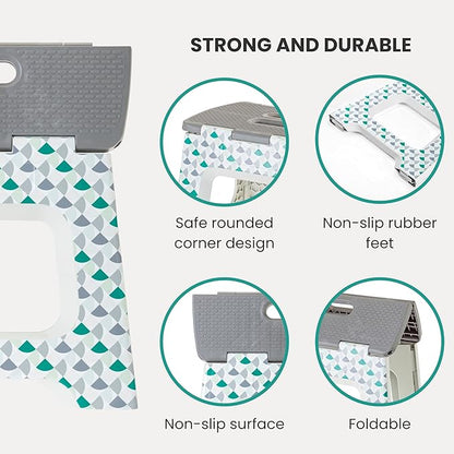 Vigar Compact Step Stool Foldable, 10-1/2-inch Step Stools for Adults up to 330 Pound, Lightweight Stool, Non-Slip Folding Step Stool, Geometric Body