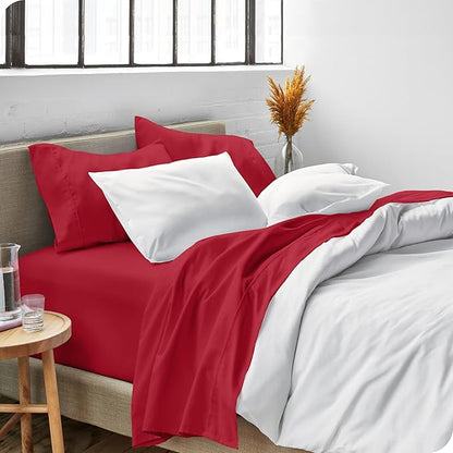 Bare Home Split Head Flex King Sheet Set - 1800 Ultra-Soft Microfiber Bed Sheets - Double Brushed - Deep Pockets - Easy Fit - 4 Piece Set - FlexTop King Bedding (Split Head Flex King, Red)