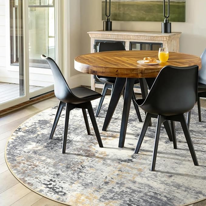 Lahome Modern Abstract Round Rug - 6Ft Gray Circle Rugs for Living Room Soft Dining Room Rugs for Under Table, Machine Washable Bedroom Mat Non Slip Large Carpet for Office Kitchen Entrance