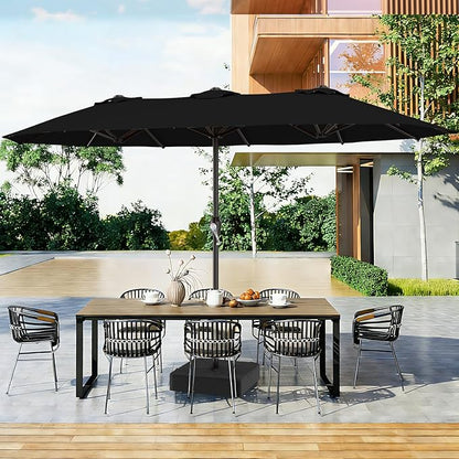 AreShark 15FT Outdoor Patio Umbrella with Crank, Large Rectangular Market Umbrella, Double-Sided Outdoor Umbrellas with Cross Base & Sandbag for Porch, Lawn, Pool, Backyard, Black