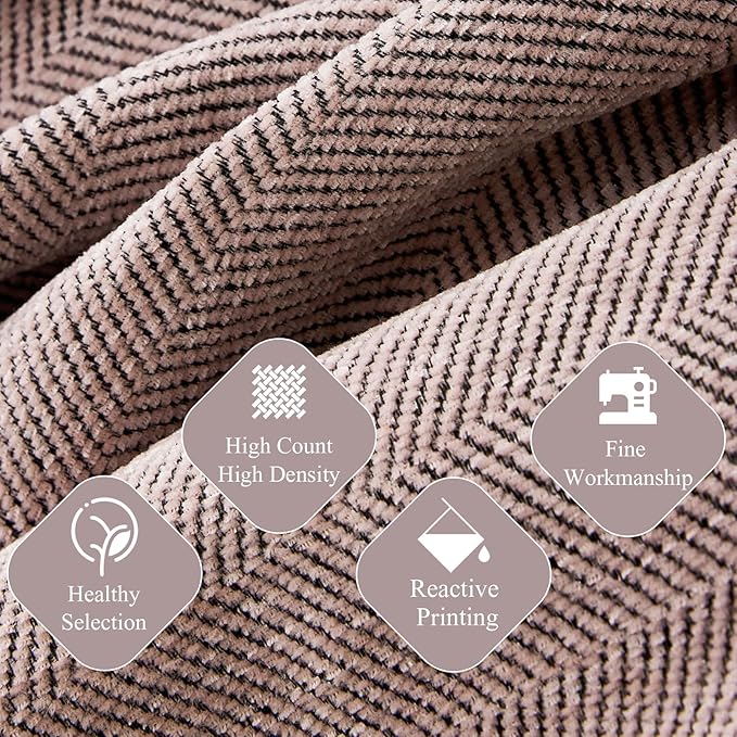 STACYPIK Thick Pink Geometric Sofa Covers for 3 Cushion Couch Reversible Herringbone Dogs Couch Covers0 Pet Scratch Protector Blanket for Living Room Chenille Cushion Covers with Tassel-91X150IN