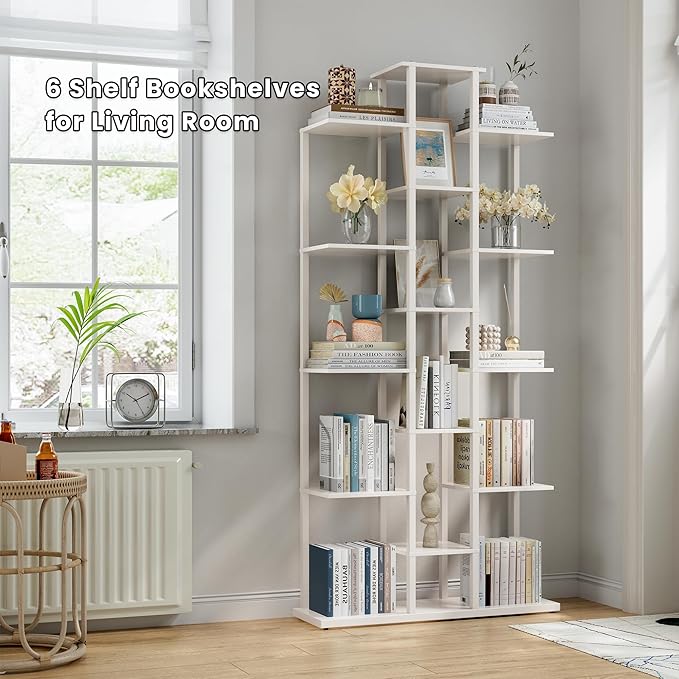 Bookshelf，Small Bookcase for Small Space，6-Tier Bookshelf for Living Room, Home Office, Study，7.87 x 26.77 x 55.5 Inches,White