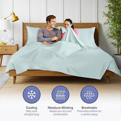 Kickoff Viscose Bamboo Sheets Queen Size 4-pc 100% Organic Bamboo Viscose Bed Cooling Sheets Queen Size Set Cool Bedding for hot Sleepers Sheet, Flat, Fitted, Pillowcases (Coastal Blue, Q)