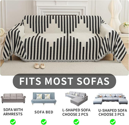 HAOMAIJIA Boho Sofa Covers Couch Covers for 3 Cushion Couch Sofa Pet Friendly Soft Thick Non Slip Couch Cover for Dogs Washable Sectional Couch Covers L Shape Furniture Protector (Black, 91"x134")
