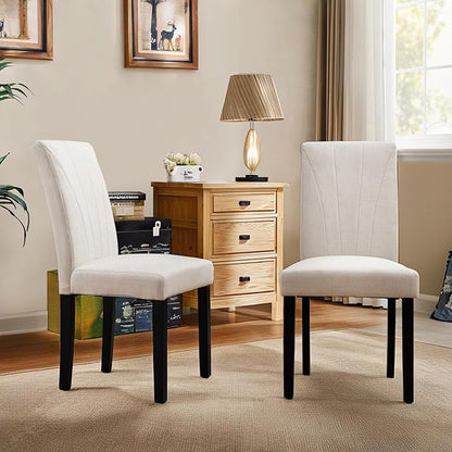 VECELO Upholstered Dining Chairs Set of 4, Modern Fabric and High Back & Solid Wood Legs, Parsons for Kitchen/Living Room- Beige