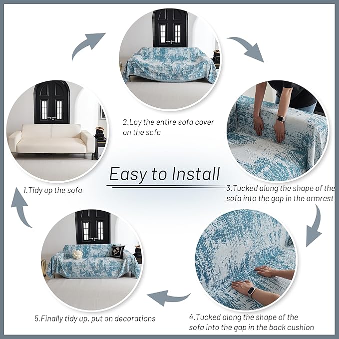 MYSKY HOME Couch Cover for Sectional Sofa Set Sage Geometric Furniture Sofa Cover Washable for Dog Cat Pets Couch Cover 3 Seat Sofa Chenille Couch Protector Multi-Use Couch Cover Blanket, 71" X134"