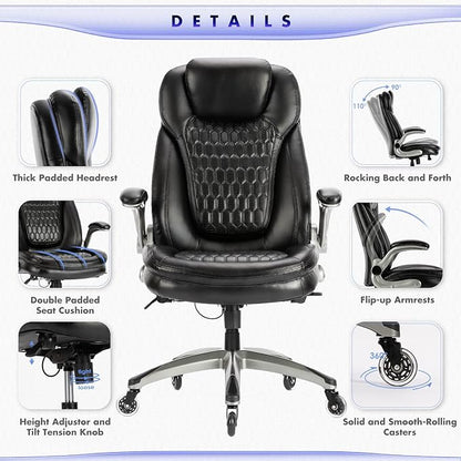 Executive Office Chair-Ergonomic Computer Desk Chair, High Back Leather Chair Swivel Home Office Chair with Upgraded Casters-Black, Set of 2