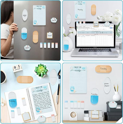 Xqumoi Nurse Sticky Notes Set, 550 Sheets, Cute Cartoon Medical Supplies Self-Stick Notes Pads Bundle Writing Memo Pads for Nursing Student Essentials Hospital Back to School Nurse Supplies Gift