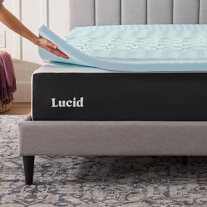 LUCID Gel Infused Memory Foam Mattress Topper – 2 Inch Mattress Topper – 5 Comfort Zones Relieve Pressure – CertiPUR-US Certified Foam - Queen