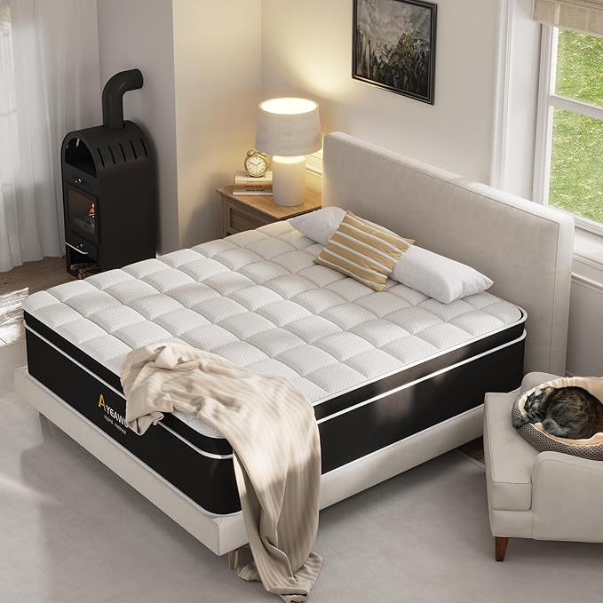 Firm King Size Mattress, 12 Inch Hybrid King Bed Mattress with Gel Memory Foam and Pocket Springs, Comfort Bed in a Box, Pressure Relief and Motion Isolation, 365-Night Trial, CertiPUR-US