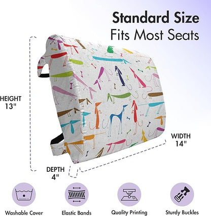 Ambesonne Dog Lover Lumbar Back Support Pillow, Dachshund Cartoon Doodles with Various Stances Pointing Smelling Running Standing, High Density Foam for Office Chairs Car Seats, 14" x 13", Green Red