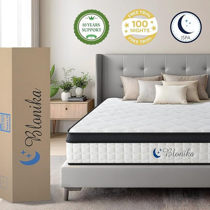 King Size Mattress, 12 Inch King Mattress in a Box, Medium Firm with Memory Foam and Pocket Springs, Strong Edge Support, Pressure Relief
