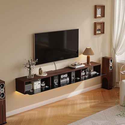 Floating TV Stand Matte Finish,70'' Wall-Mounted TV Cabinet,Floating TV Console,Under TV Shelf with 3 Doors for Living Room Bedroom(Walnut+Black)