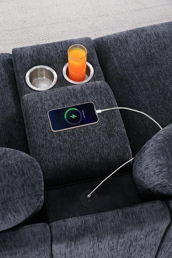 127" Modular Sectional Sofa,Modern Oversized Cloud Couch with Cup Holder&USB Port,7 Seat Convertible L-Shaped Chenille Sofas W/Ottoman,Pillows&Storage Box,Comfy Couches for Living Room,Dark Gray