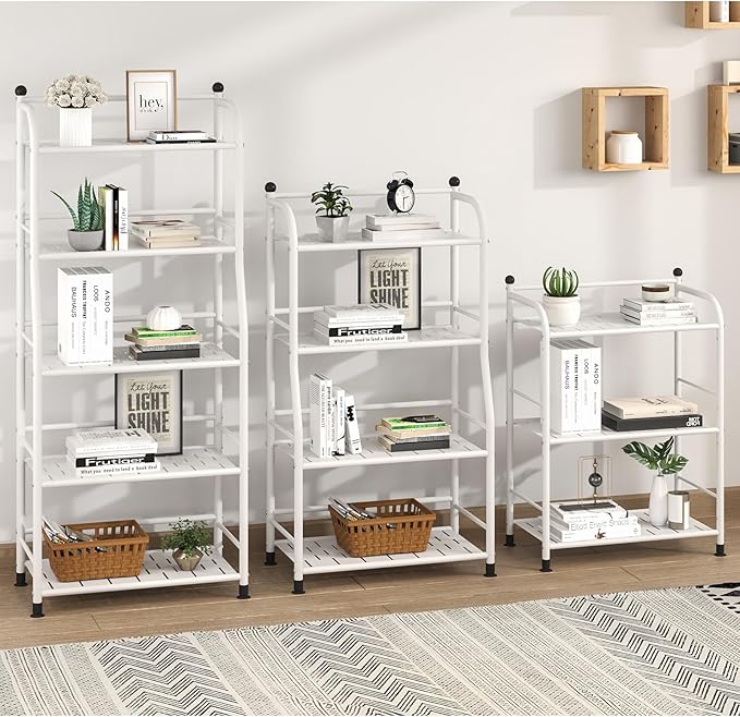 3 Tier Bathroom Storage Open Shelf Unit, Free-Standing Matte Metal Corner Rack Shelving for Kitchen, Living Room, Hallway (Matte White, 3 Tier)