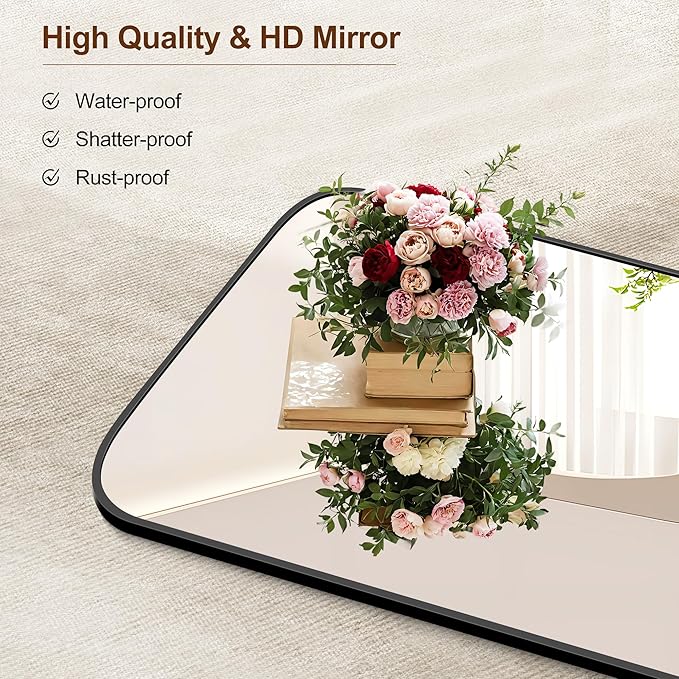 Bathroom Mirror, 24x40 inch Black Rectangle Wall Mounted Mirror with Thin Frame, Bathroom Vanity Mirrors for Over Sink, Entryway, Living Room, Bedroom