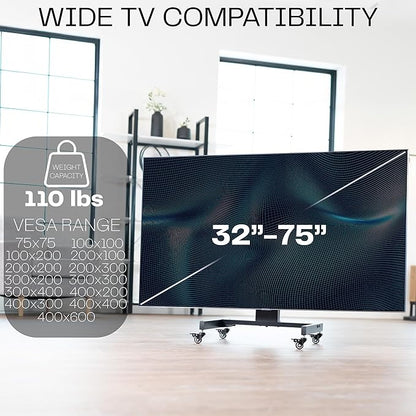 VIVO Low Height TV Cart for 32 to 75 inch Screens, Height Adjustable with Tilt, Holds up to 110 lbs, Max VESA 600x400, Black, STAND-TV02L