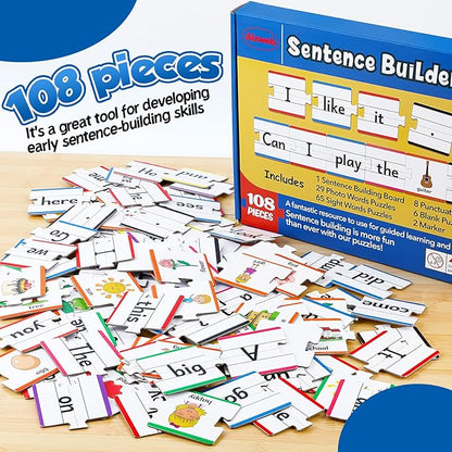 Aizweb Sentence Building Games,Sight Word Puzzles for Kids Kindergarten 1st 2nd Grade Classroom Must Haves,Montessori Phonics Reading Learning Games,Speech Therapy Special Education Toy for Teacher