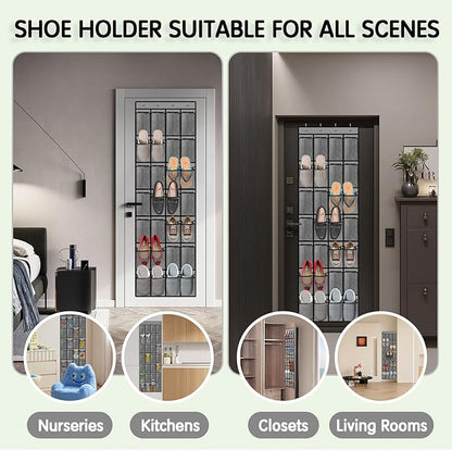 28 Compartment Over the Door Shoe Organizer, Breathable Mesh Large Shoe Rack for Closet Storage, Space Saving Hanging Shoe Holder with Reinforced Hooks (Fits Men & Women,Gray-01)