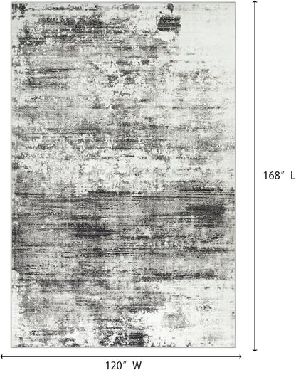 10x14 Area Rugs Washable Rug: Modern Abstract Living Room Rug Soft Anti-Skid Thin Carpet Indoor Floor Non-Shedding Carpets for Bedroom Dining Room Farmhouse Nursery Home Office Black Grey