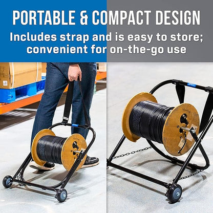 Jonard Tools CC-2721WS High Durability Steel Cable Caddy with Wheels and Pull Strap, Holds Cable Reels Up to 20” Diameter and 100 lbs Capacity,Black