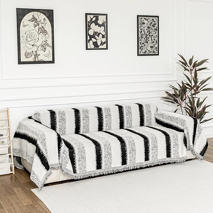MYSKY HOME Sofa Covers for Sectional Sofa, Couch Cover for Dogs, Throw Couch Covers Loveseat Covers Futon Cover L Shaped Cover Washable Chenille Couch Protector, 71" x 134", Black Star Cluster